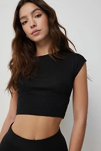 Ardene Ultra Crop Cap Sleeve T-Shirt in | Size | Cotton/Elastane
