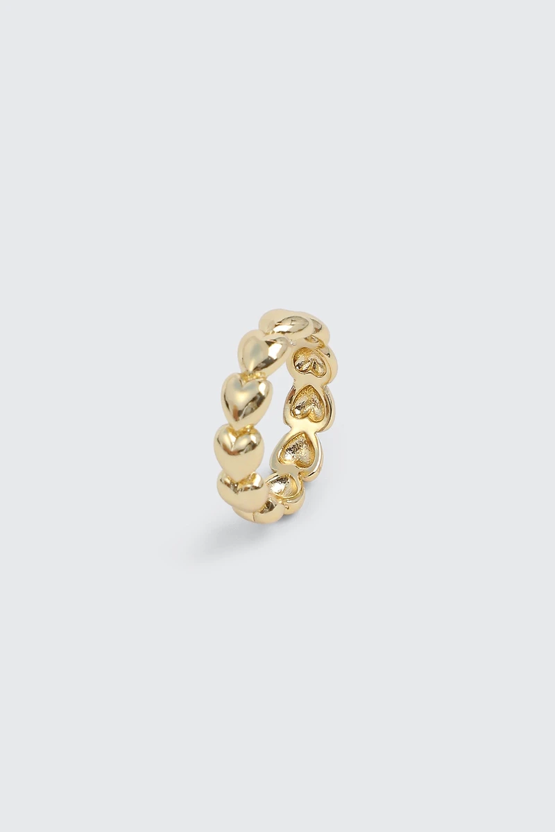 Bague ruban de cœurs plaquée or 14K