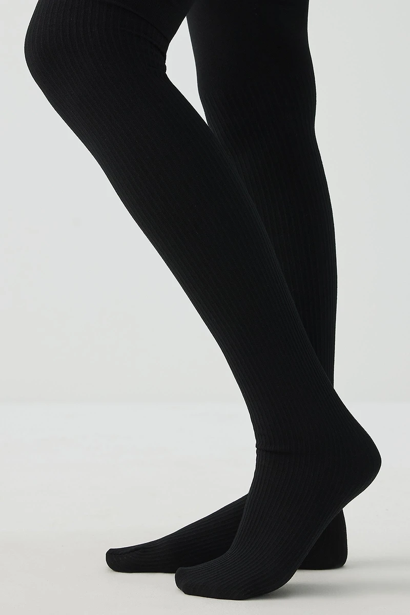 Ardene Fleece Lined Microfiber Tights in Black | Size | Polyester/Nylon/Spandex