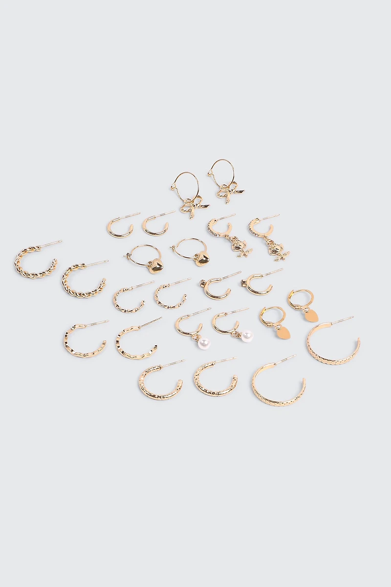 Ardene 12-Pack Charm Hoop Earrings in Gold | Stainless Steel