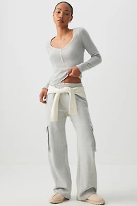 Ardene Wide Leg Cargo Sweatpants in Grey | Size Large | Polyester/Cotton | Fleece-Lined