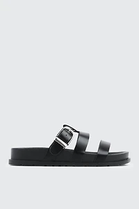 Ardene Chunky Slides with Buckle Detail in Black | Size | Faux Leather