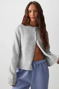 Ardene Fuzzy Knit Cardigan in Grey | Size | Polyester