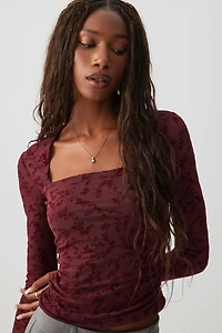 Haut en maille à fleurs floquées