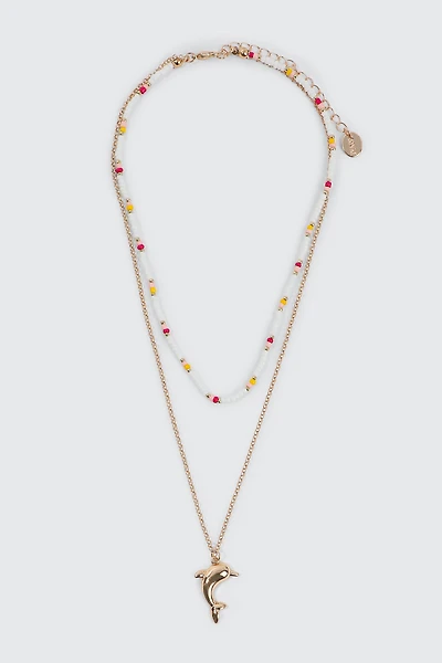 Ardene Two-Row Dolphin Necklace in Gold