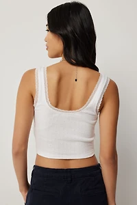 Camisole pointelle à bordure en dentelle