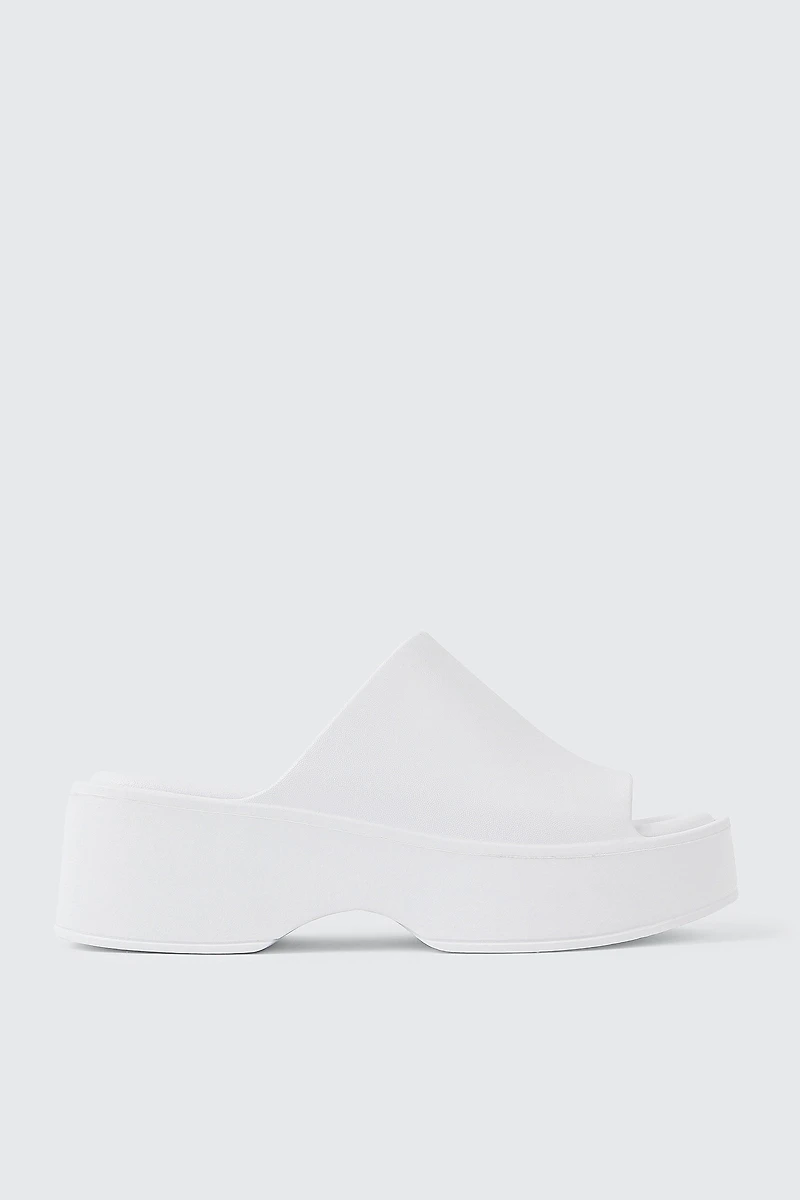 Ardene Square Toe Platform Slides in White | Size 9 | Eco-Conscious