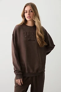 Ardene Mineral Washed Sweatshirt in Brown | Size Medium | Polyester/Cotton | Fleece-Lined