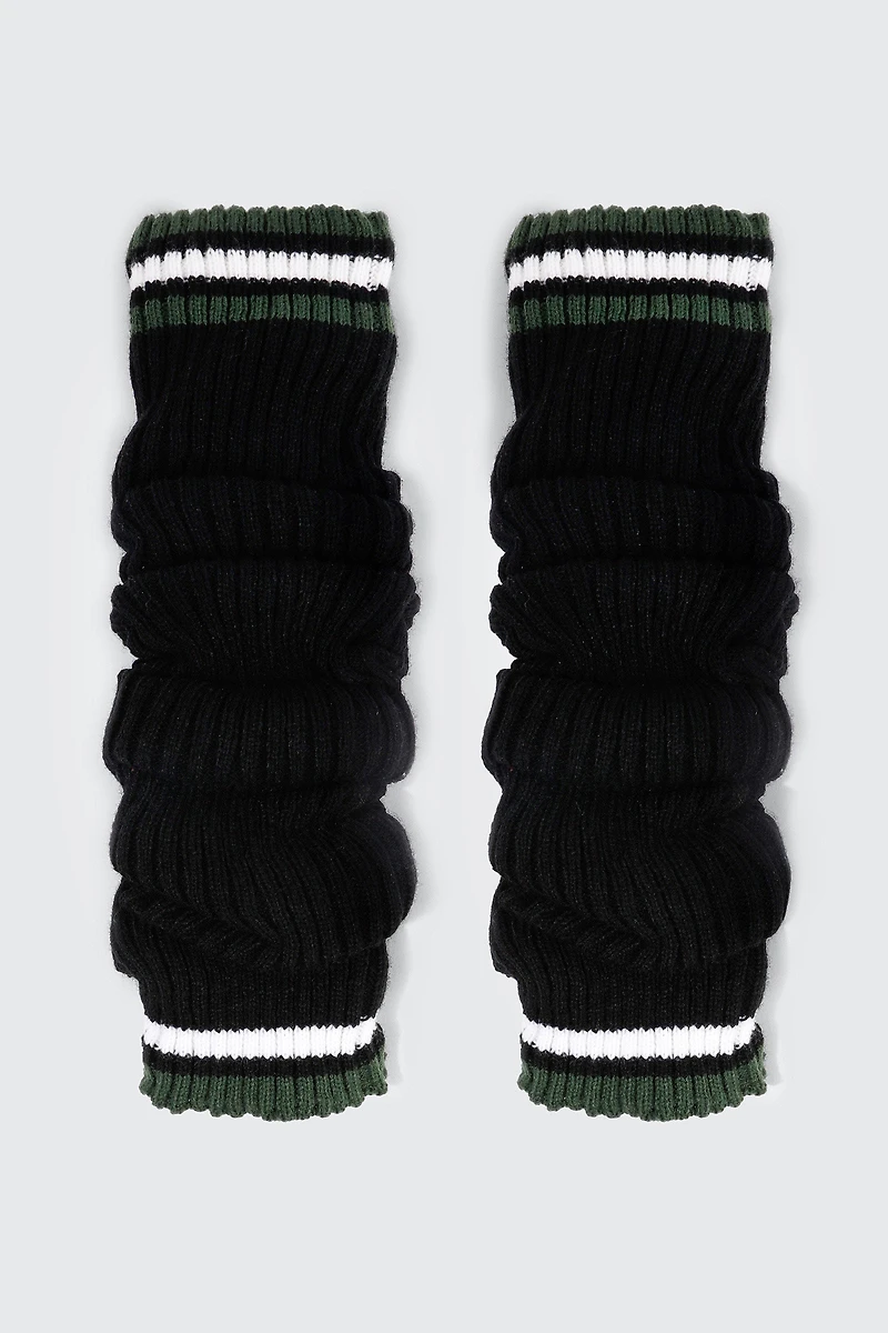 Ardene Striped Strirrup Leg Warmers in Black | 100% Acrylic