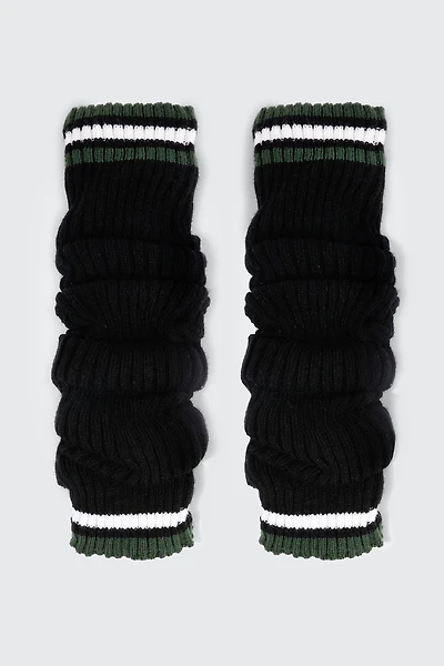 Ardene Striped Strirrup Leg Warmers in Black | 100% Acrylic