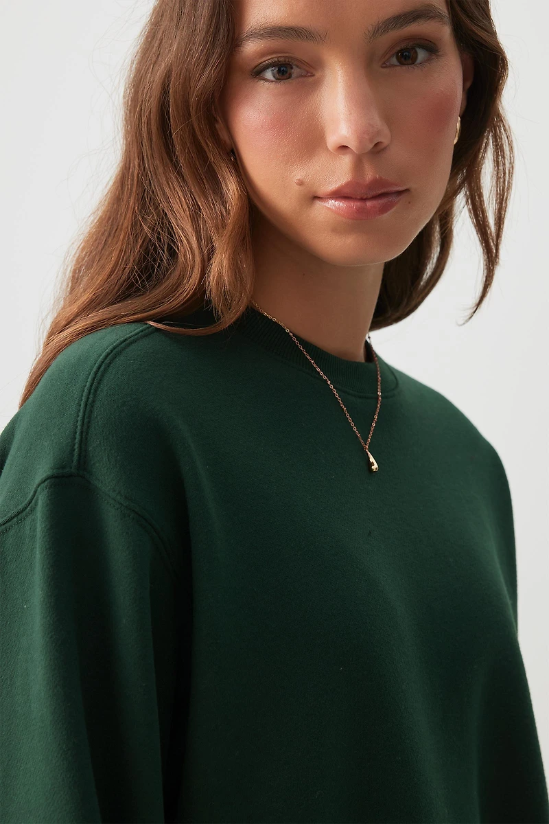 Ardene MADESOFT Fleece Crew Neck Sweatshirt in Ivy | Size | Polyester/Cotton | Eco-Conscious