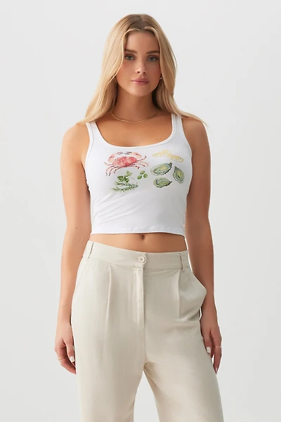 Ardene Food Print Tank Top in White | Size | Cotton/Elastane