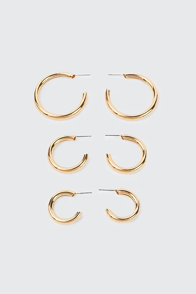 Ardene 3-Pack Thick Hoop Earrings in Gold | Stainless Steel
