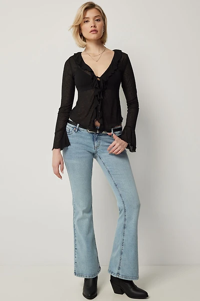 Ardene Low Rise Flare Jean in Light Blue | Size | Polyester/Spandex/Cotton