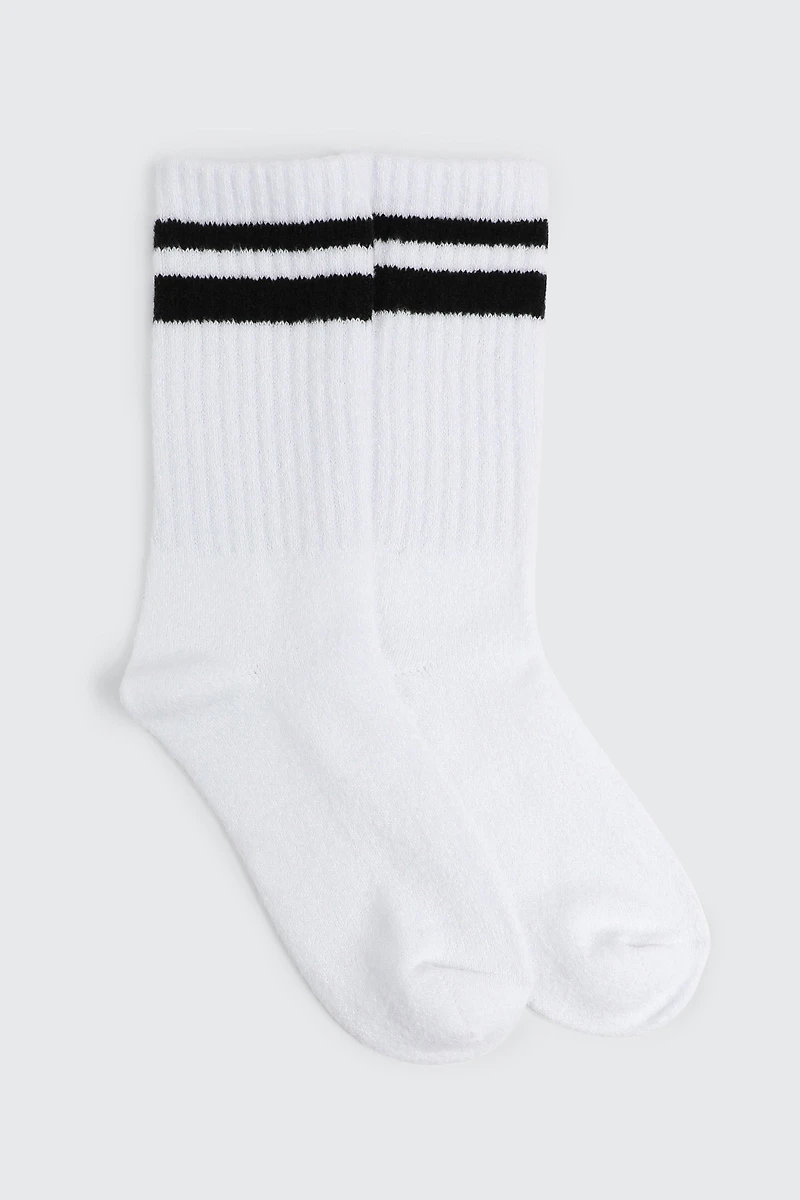 Ardene Boot Socks with Accent Stripes in White | Polyester/Elastane