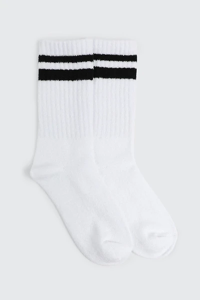 Ardene Boot Socks with Accent Stripes in White | Polyester/Elastane