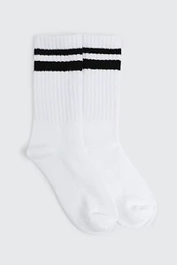 Ardene Boot Socks with Accent Stripes in White | Polyester/Elastane