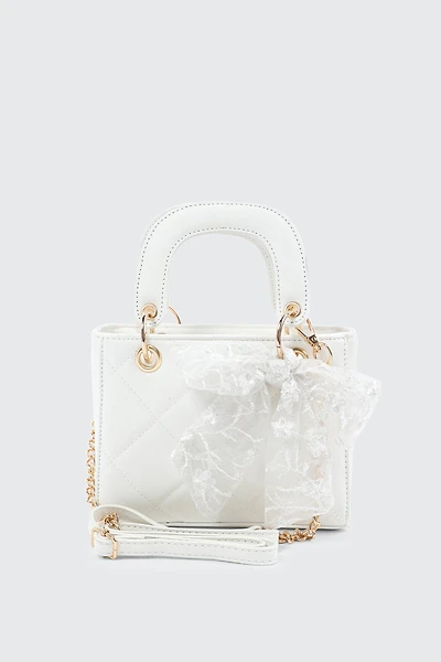 Ardene Small Tote Bag with Bow Detail in Off-White | Faux Leather/Polyester