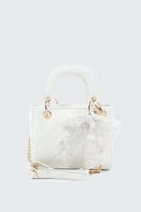 Ardene Small Tote Bag with Bow Detail in Off-White | Faux Leather/Polyester