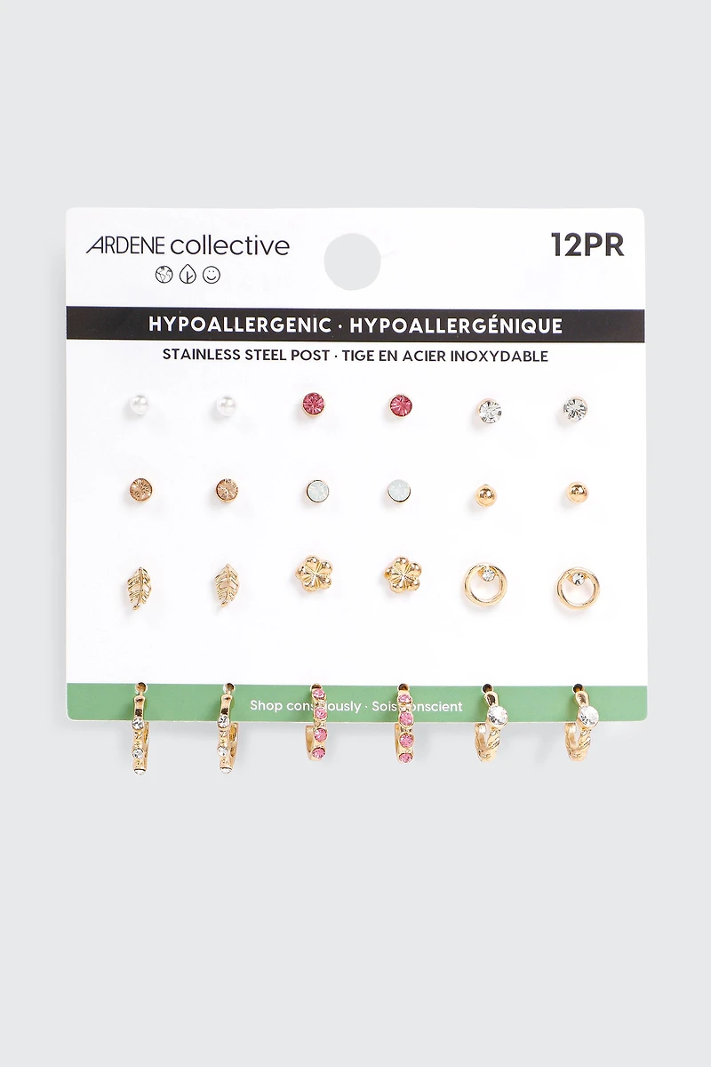 12 paires de boucles d'oreilles assorties