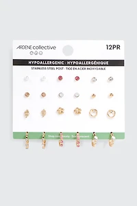 12 paires de boucles d'oreilles assorties