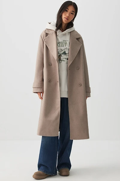 Ardene Double Breasted Belted Coat in Brown | Size | Polyester