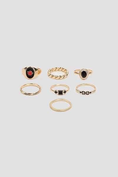 Ardene 7-Pack Vintage Rings with Rose Cameo Detail in Gold | Size Small