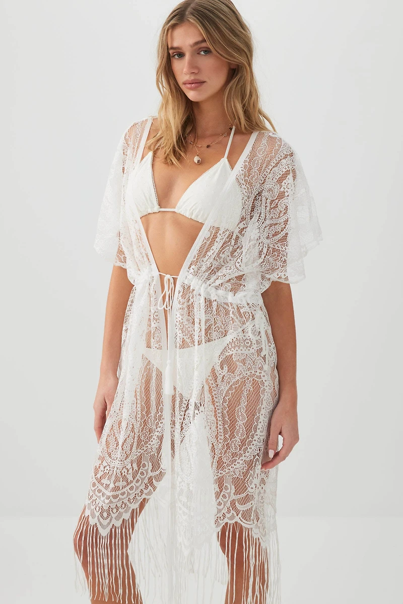 Cache-maillot mi-long à franges