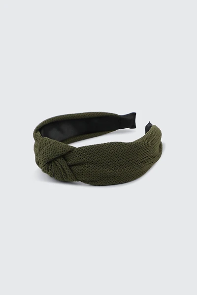 Ardene Waffle Knit Knotted Headband in Dark Green