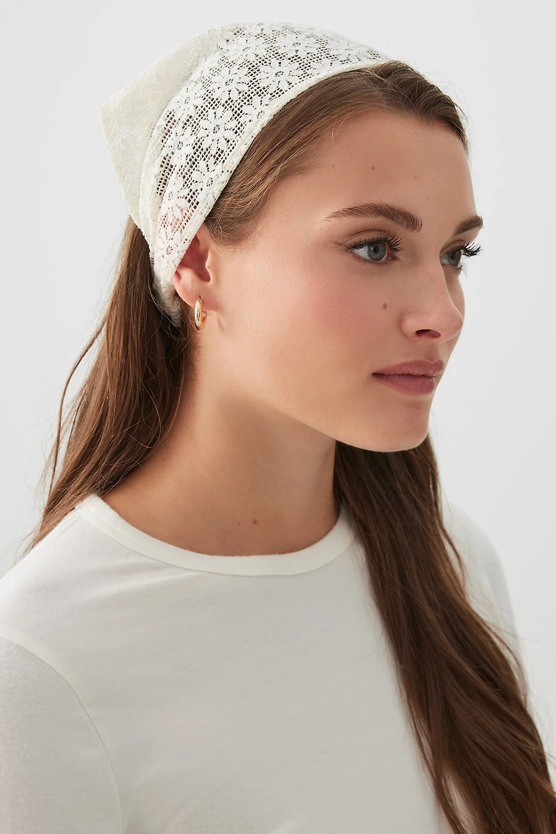 Ardene Triangle Lace Bandana in Off-White | Polyester/Elastane