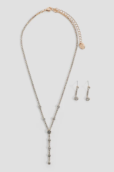 Ardene Y-Shape Necklace and Earrings Set in Gold | Stainless Steel