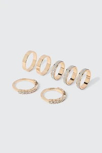 Ardene 7-Pack Glitter & Stone Rings in Gold | Size Small