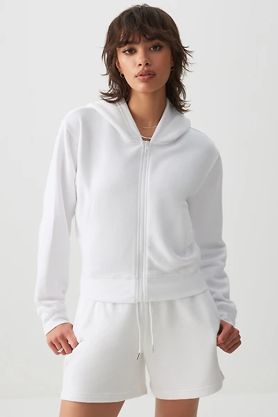 Ardene MADESOFT Fleece Zip Up Hoodie in Pearl White | Size | Polyester/Cotton