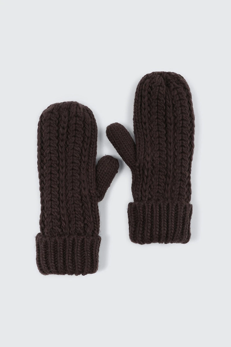 Ardene Fleece Lined Knit Mittens in Brown | 100% Acrylic
