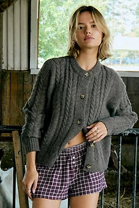 Ardene Chunky Cable Knit Cardigan in | Size | Polyester/Nylon