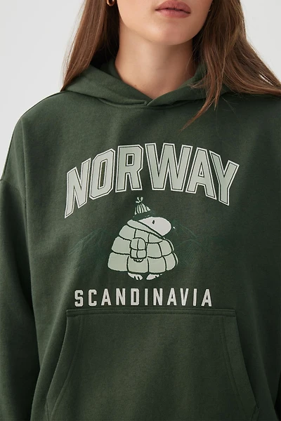 Ardene Snoopy Hoodie in Dark Green | Size | Polyester/Cotton | Fleece-Lined