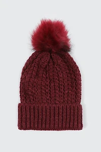 Ardene Beanie with Pompom in Burgundy | 100% Acrylic