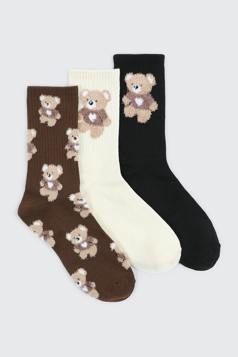 3 paires de chaussettes oursons en peluche