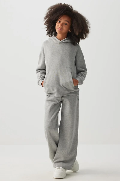 Ardene Kids Wide Leg Sweatpants in Grey | Size Small | Polyester/Cotton | Fleece-Lined