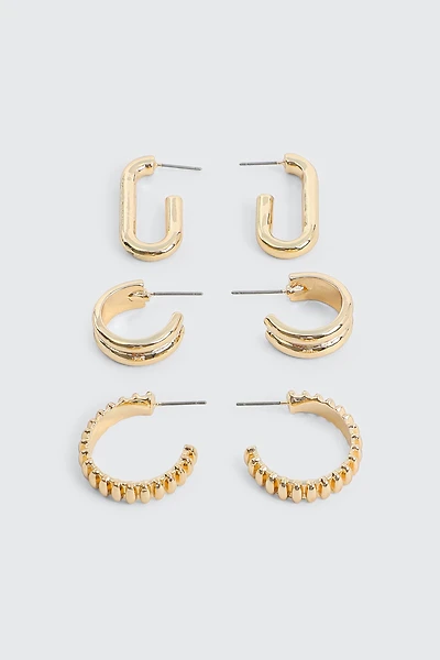 Ardene 3-Pack of Hoop Earrings in Gold | Stainless Steel