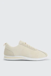 Ardene Mix Media Sneakers in Beige | Size 7 | Nylon/Faux Suede