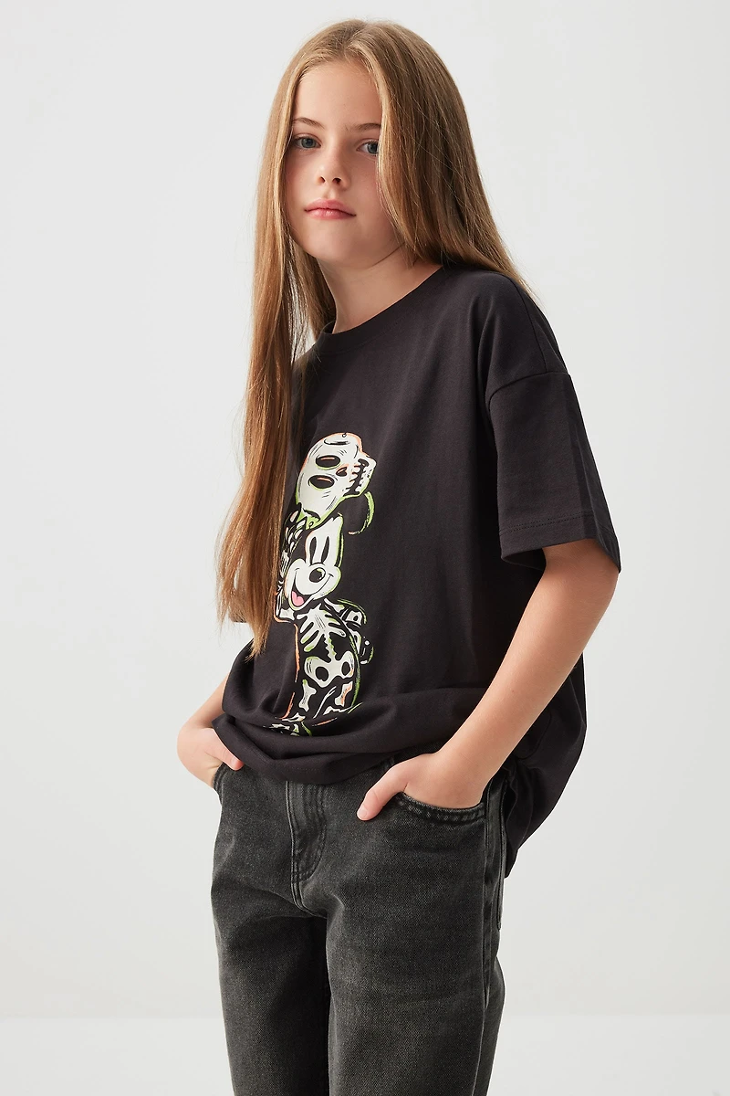 Ardene Kids Skeleton Mickey T-Shirt in Black | Size | 100% Cotton
