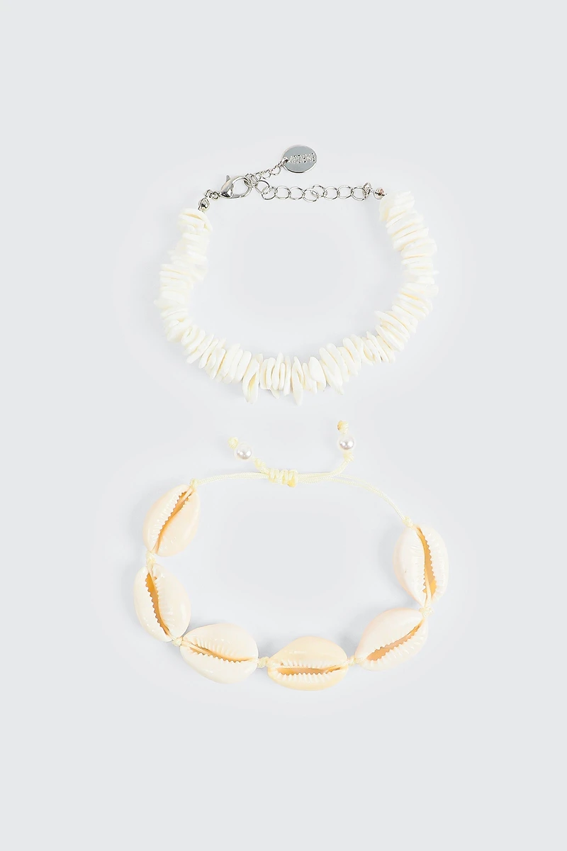 Ardene 2-Pack of Seashell Bracelets in White