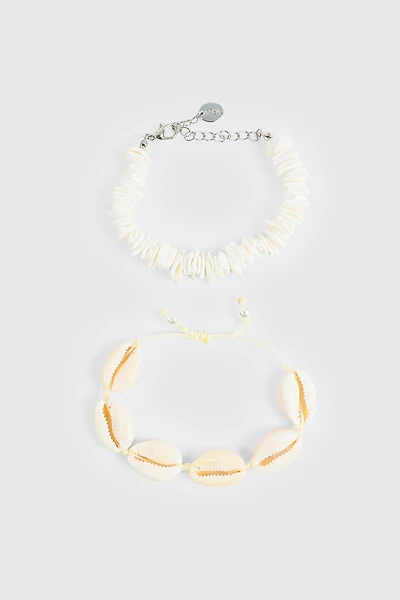 Ardene 2-Pack of Seashell Bracelets in White