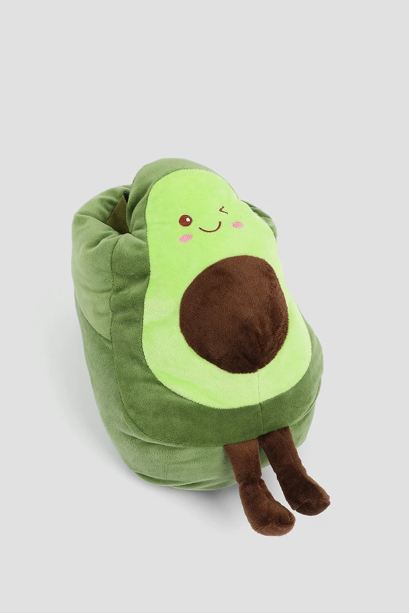 Ardene Plush Avocado Slippers in Light Green | Size | Eco-Conscious