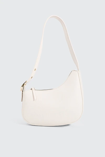 Ardene Asymmetrical Baguette Bag in White | 100% Recycled Polyester/Faux Leather | Eco-Conscious