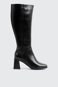 Ardene Flare Block Heel Knee High Boots in Black | Size | Faux Leather/Faux Suede | Eco-Conscious
