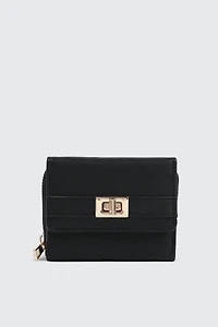 Ardene Turn Lock Wallet in Black | Faux Leather/Polyester
