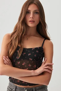 Ardene Printed Mesh Corset Tank Top in Black | Size | Polyester/Spandex