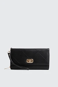 Ardene Turn Lock Wallet in Black | Faux Leather/Polyester